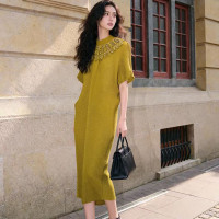 【羽生摺衣】i摺衣-日系 簡約風 領釘珠 鑽片 魚鱗 洋裝(共二色)