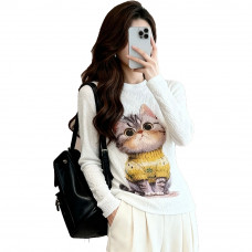 【羽生摺衣】i摺衣-日系 簡約風 細雪花摺 前後印 毛衣小貓 上衣(共三色)