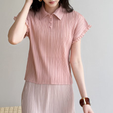 【羽生摺衣】i摺衣-日系 簡約風 襯領 木耳袖 上衣(共二色)